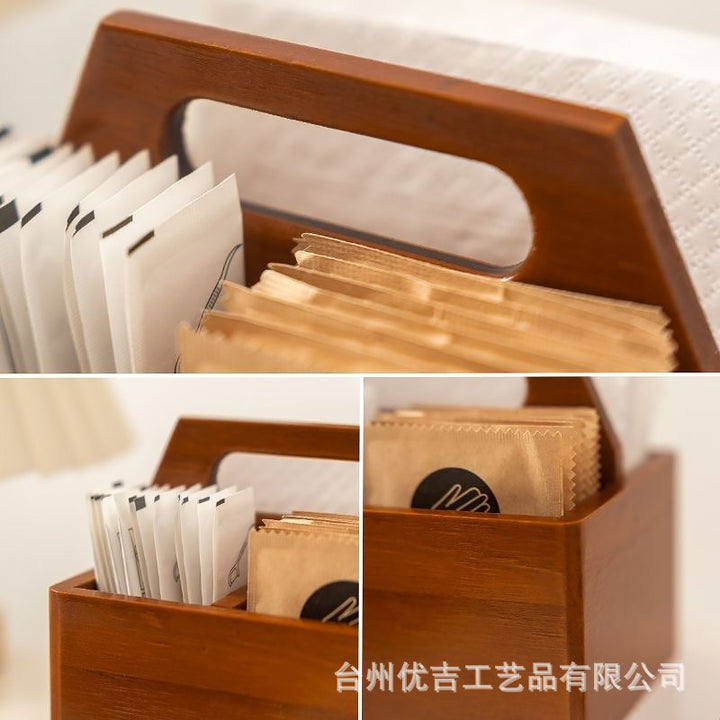 桌面收纳盒实木质手提杂物整理盒家用客厅餐厅方巾纸配料包牙签盒