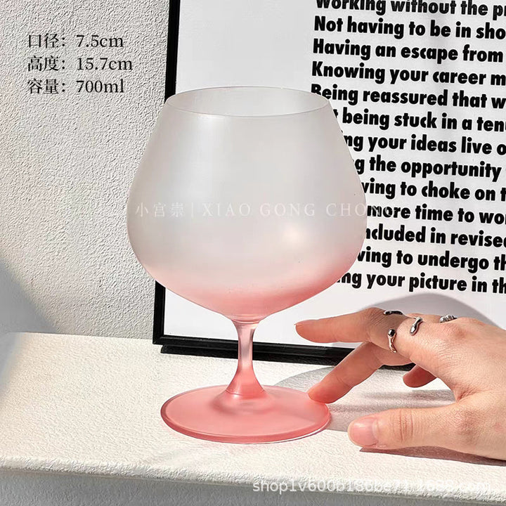 Gradient Pink Frosted Glass Wine Cup – French Style High-Stem Red Wine & Champagne Glass