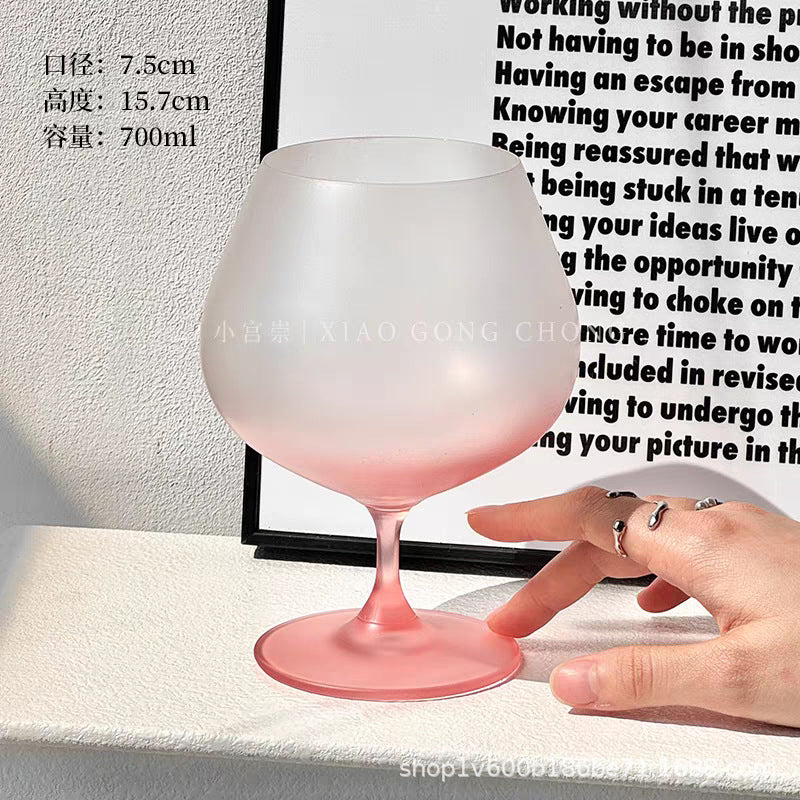Gradient Pink Frosted Glass Wine Cup – French Style High-Stem Red Wine & Champagne Glass