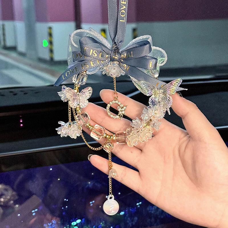 创意蝴蝶汽车挂件女生装饰高级感女神车内后视镜吊坠时尚车载挂饰