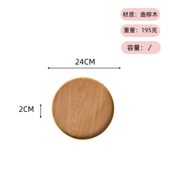可定 制logo ins风日式木托盘茶盘圆形餐盘餐厅民宿水杯点心收纳