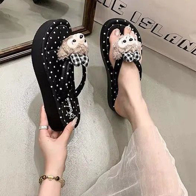 厚底人字拖鞋女夏季外穿新款卡通波点软底防滑沙滩凉拖鞋厂家批发