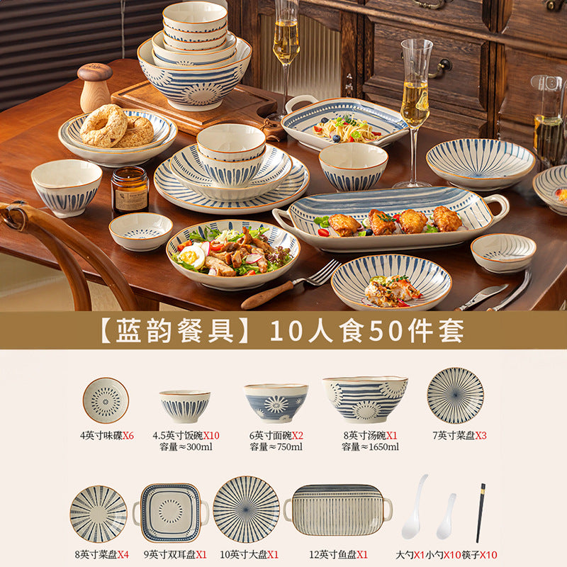 Japanese Style Tableware Set Home Bowl & Plate Underglaze Bowl Chopsticks Bowl & Plate Gift Giving Ceramic Bowl