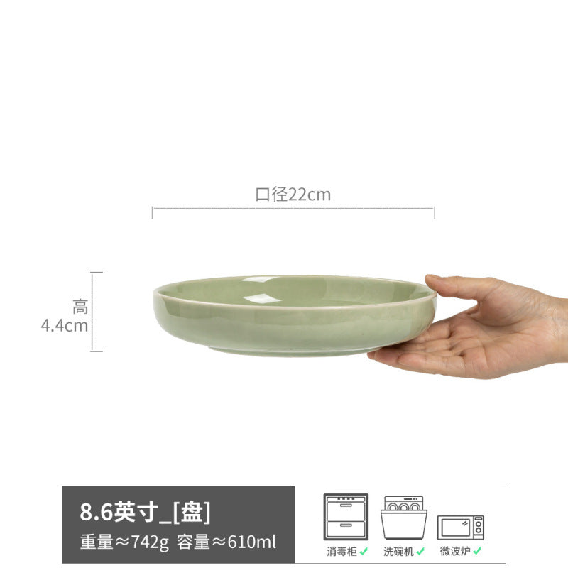 高颜值深盘圆形便宜碗复古陶瓷菜碗家用盘子餐具碗碟批发外贸尾单