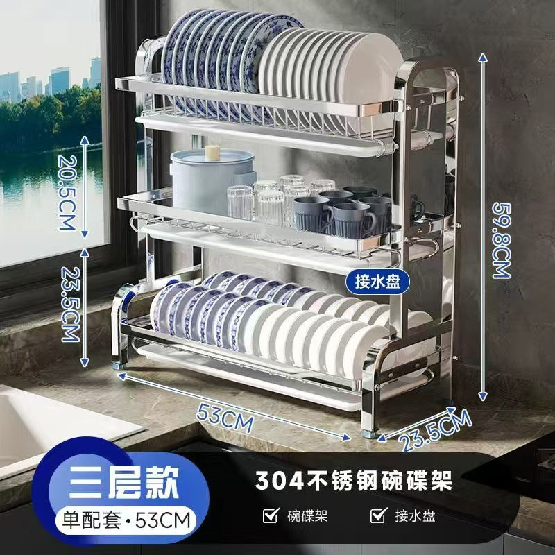 【精选联盟】不锈钢碗架厨房置物架碗碟沥水架碗盘超窄置物架