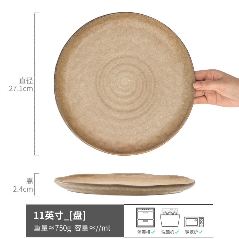 日式陶瓷餐具套装复古碗盘家用餐厅餐盘菜盘圆形盘子批发碗大号盘