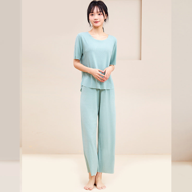 春夏季冰丝情侣睡衣套装男士无痕宽松大码家居服女士睡衣批发代发
