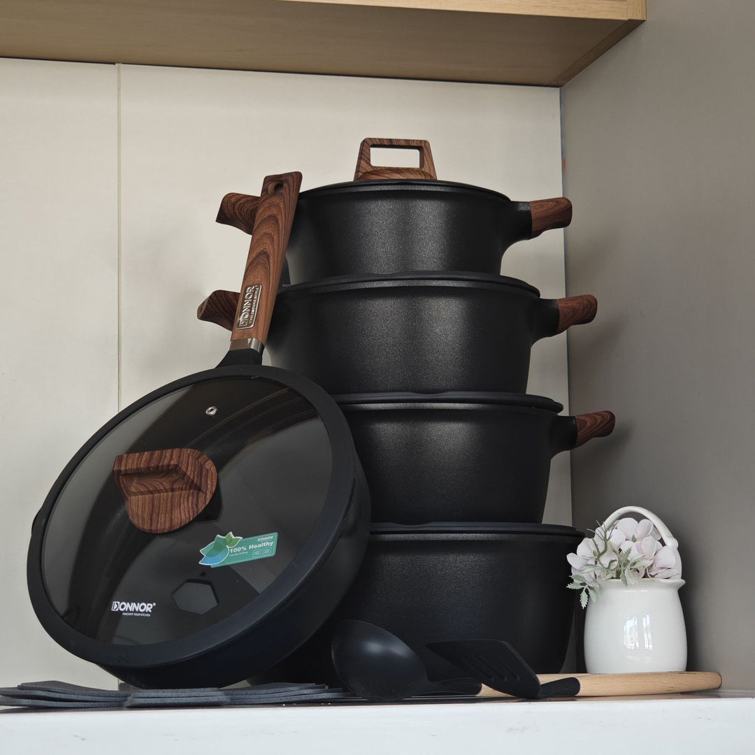 Cookware Set 15件套外贸套锅压铸覆底蓝钻内外不粘耐磨汤锅套装