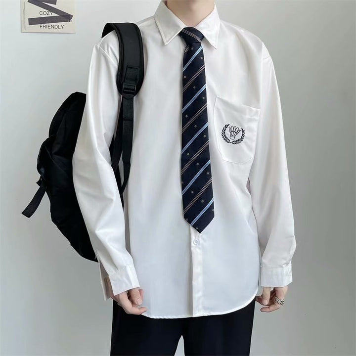 班服毕业照长袖白衬衫dk制服男春秋休闲百搭学院风情侣衬衣送领带