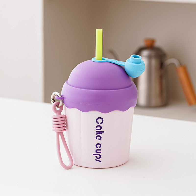 卡通蛋糕杯儿童玻璃水杯便携带吸管杯子咖啡饮料小礼品杯印制logo
