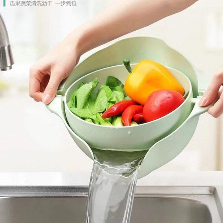 Double Layer Drain Basket – Vegetable & Fruit Washing Colander for Kitchen