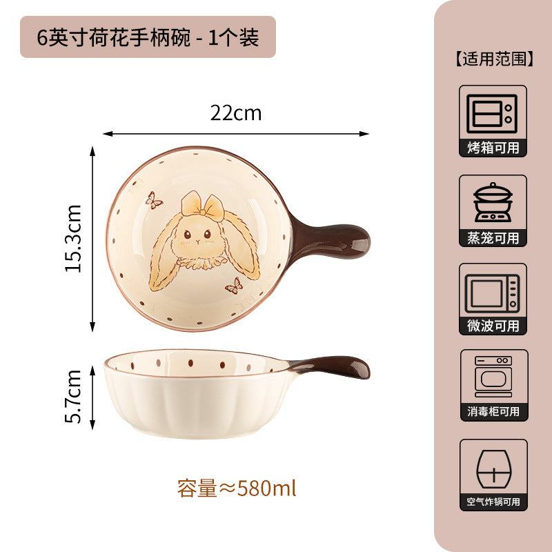 卡通赫本兔碗碟套装家用新款陶瓷餐具乔迁新居送礼碗盘子生日礼物
