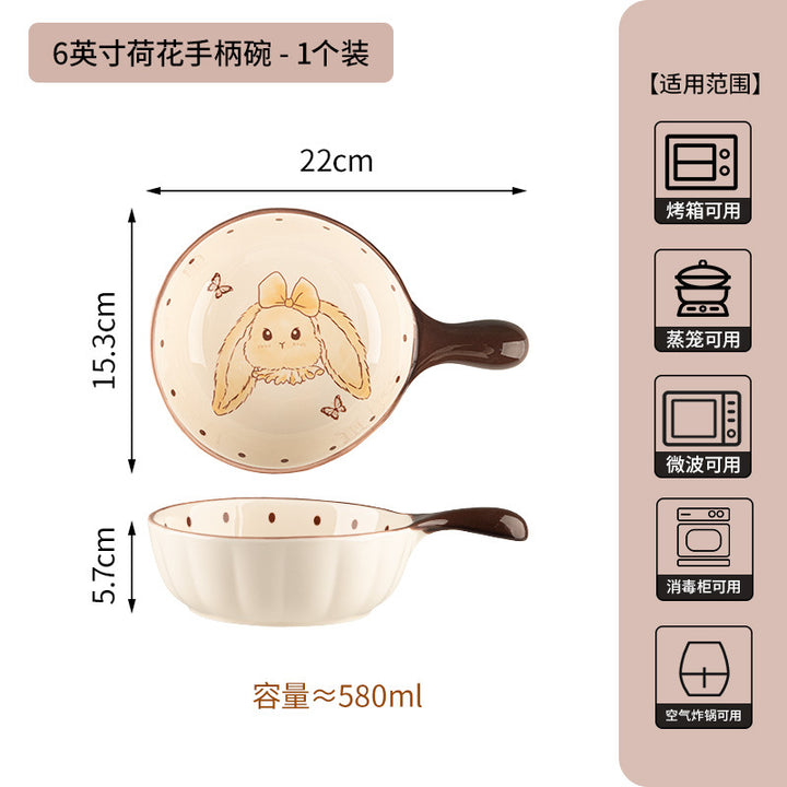 卡通赫本兔碗碟套装家用新款陶瓷餐具乔迁新居送礼碗盘子生日礼物