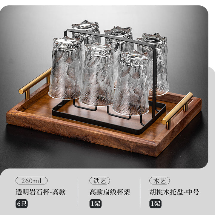 家用水杯套装复古浮雕冰川玻璃杯子水杯高级感茶水杯啤酒杯子