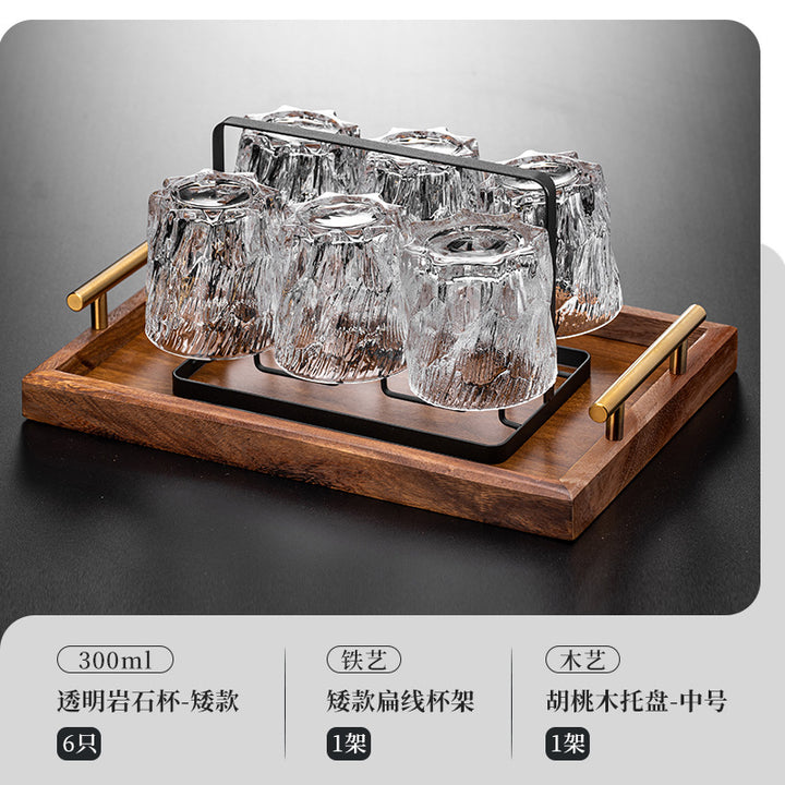 家用水杯套装复古浮雕冰川玻璃杯子水杯高级感茶水杯啤酒杯子