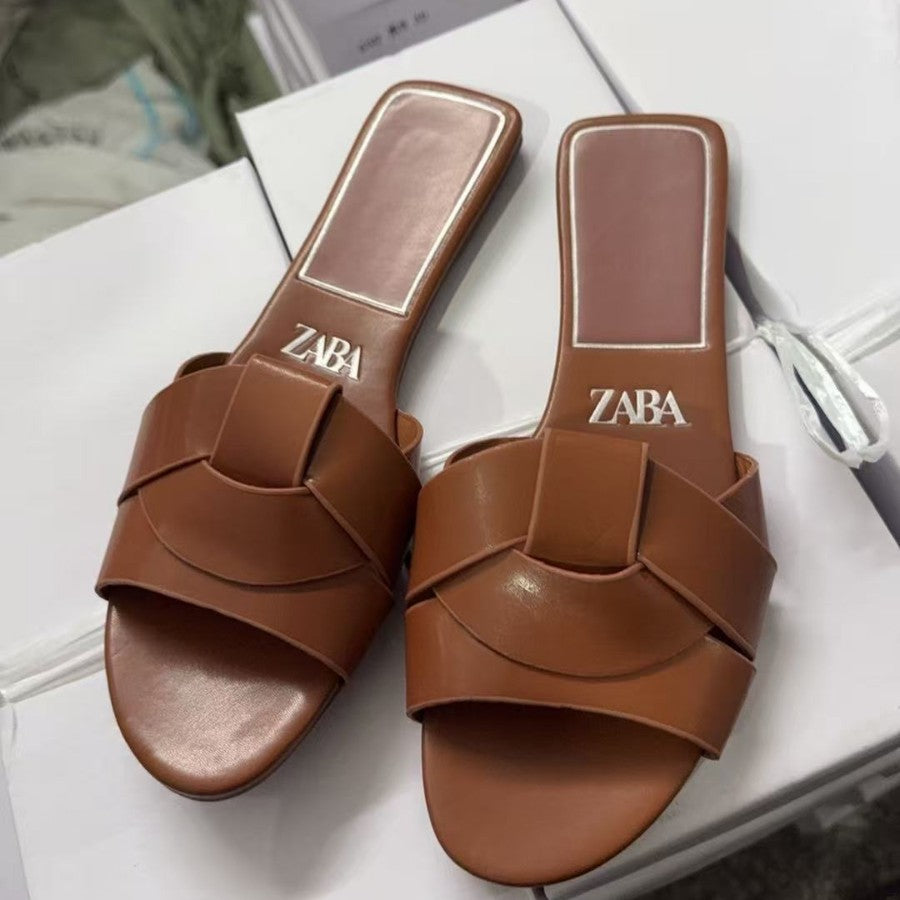 外贸2025夏季新款方头交叉平底简约女式凉拖鞋外穿拖鞋女 Slipper
