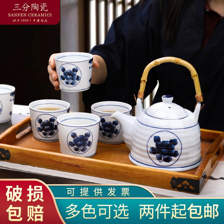 三分烧日式青花瓷水杯汤吞杯陶瓷复古功夫品茗杯单杯家用茶杯饮具