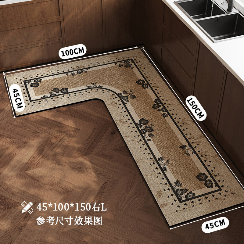 跨境出口厨房地垫一体l型复古风软硅藻泥地垫吸水速干防滑脚踏垫