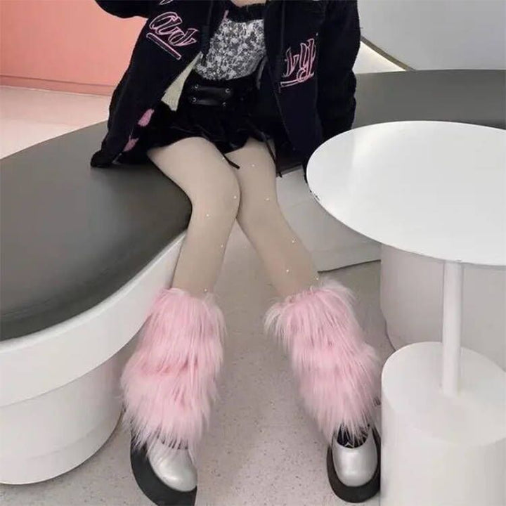 毛毛袜套女款冬季毛绒辣妹堆堆袜春秋白小腿套加绒毛茸茸护腿脚套
