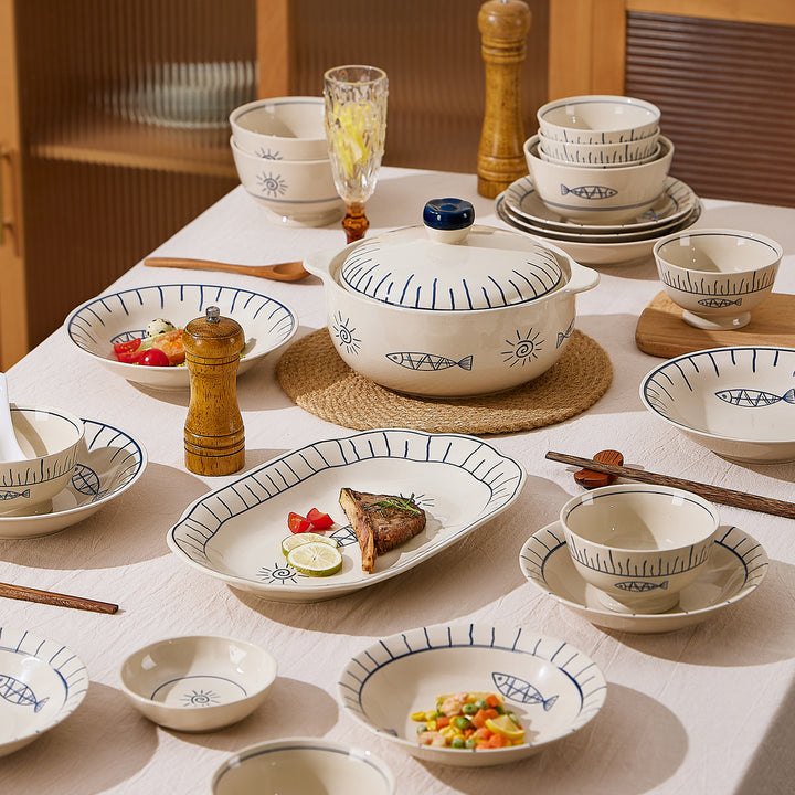 日式釉下彩陶瓷碗盘套装家用餐具一人食高颜值餐具套装乔迁送礼