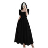 Plus Size Hepburn Style Little Black Dress – French Vintage Square Neck Puff Sleeve Slim Midi Dress