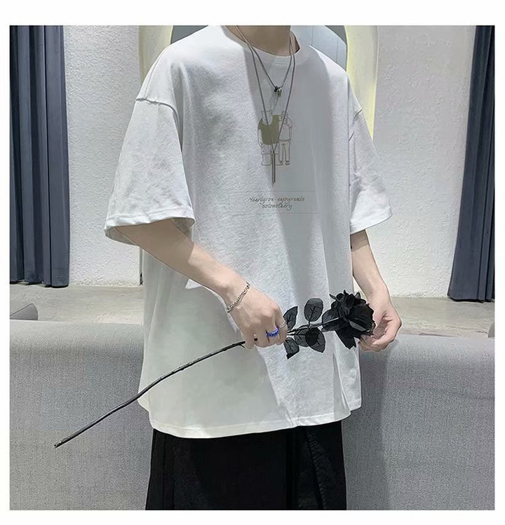短袖T恤男2023夏季胖子大码宽松百搭港风衣服潮牌ins炸街半袖体恤
