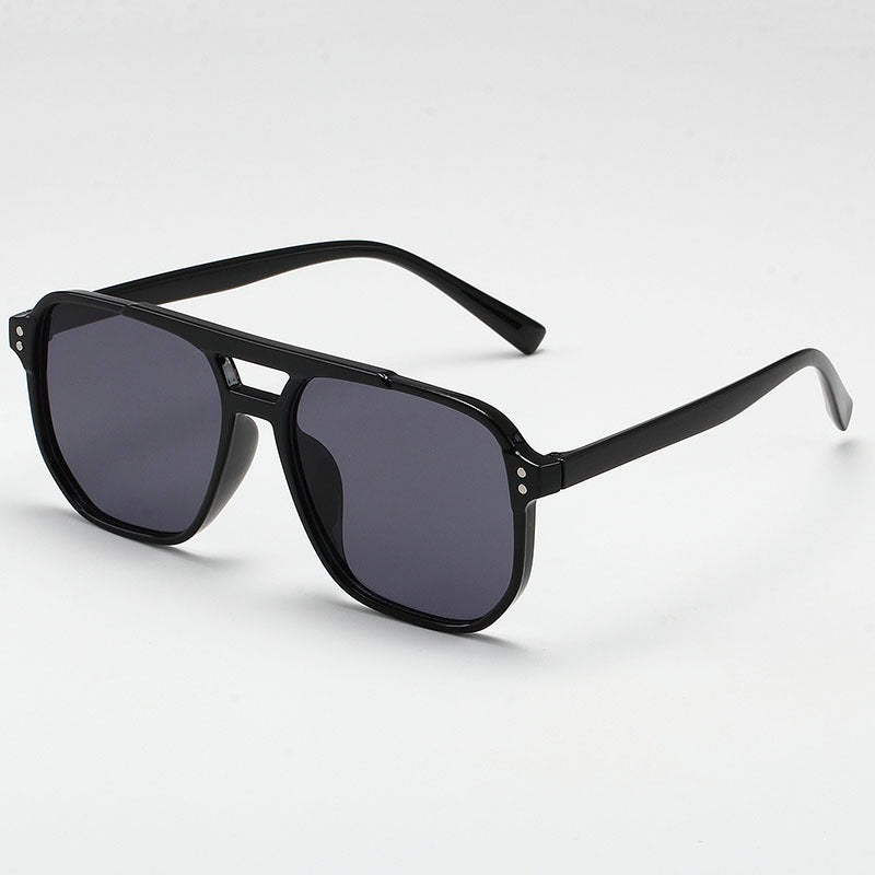 Vintage Double-Beam Sunglasses – Trendy Large Frame Ocean Lens Shades