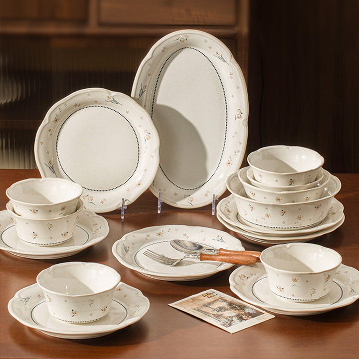 French Style Bowl Plate Set Home Ceramic Tableware Underglaze New Wholesale