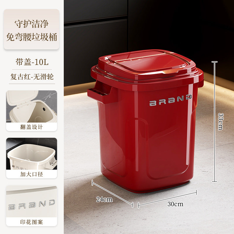 轻奢高级感家用厨房专用大号大容量塑料长方形带盖带轮垃圾桶加厚