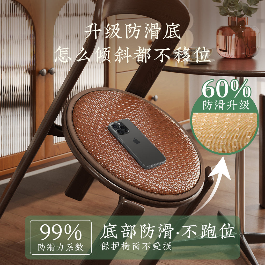 夏季清凉实木圆形坐垫凉席垫子冰丝屁垫圆凳子座垫防滑透气椅子垫