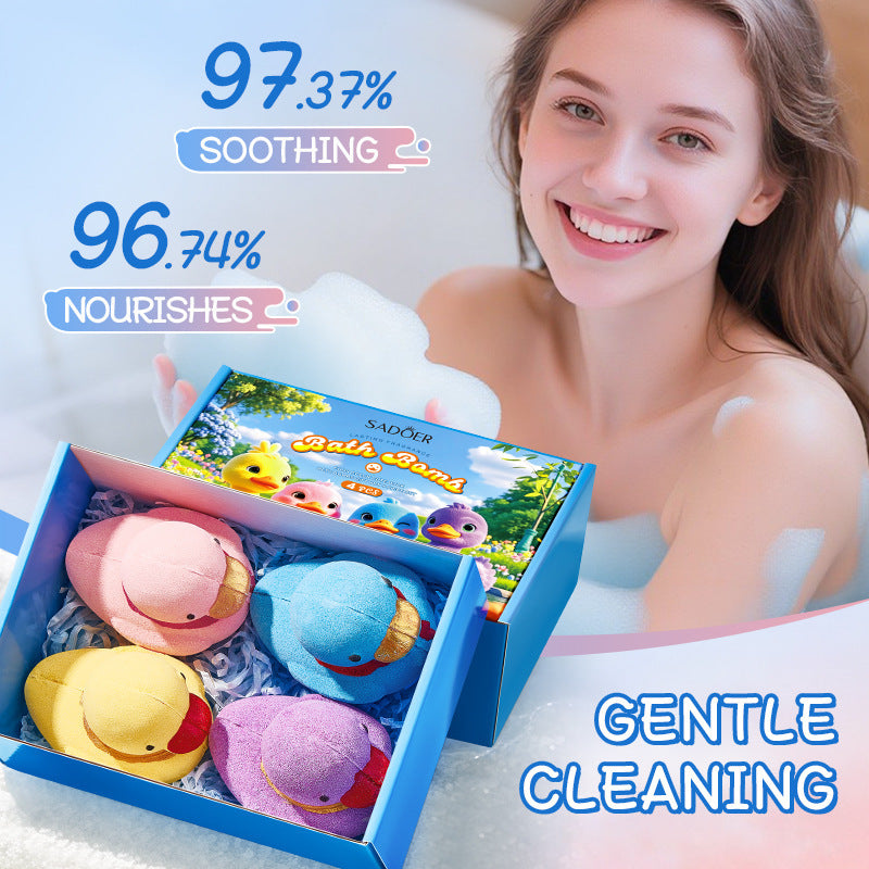 全英文SADOER四色萌鸭浴盐球礼盒4件套 清洁浴盐球跨境外贸批发
