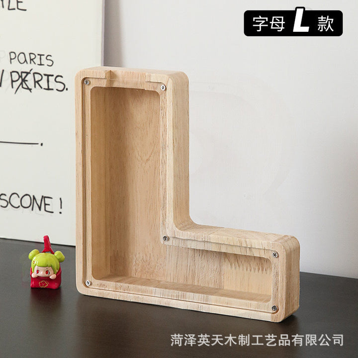 现货木质26个英文字母储蓄罐儿童小玩具收纳盒透明亚克力存钱罐子