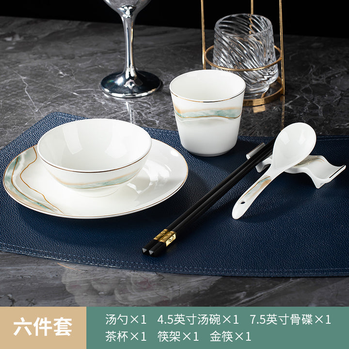 高档酒店摆台骨瓷餐具套装饭店会所私房菜包厢招待金边碗碟四件套