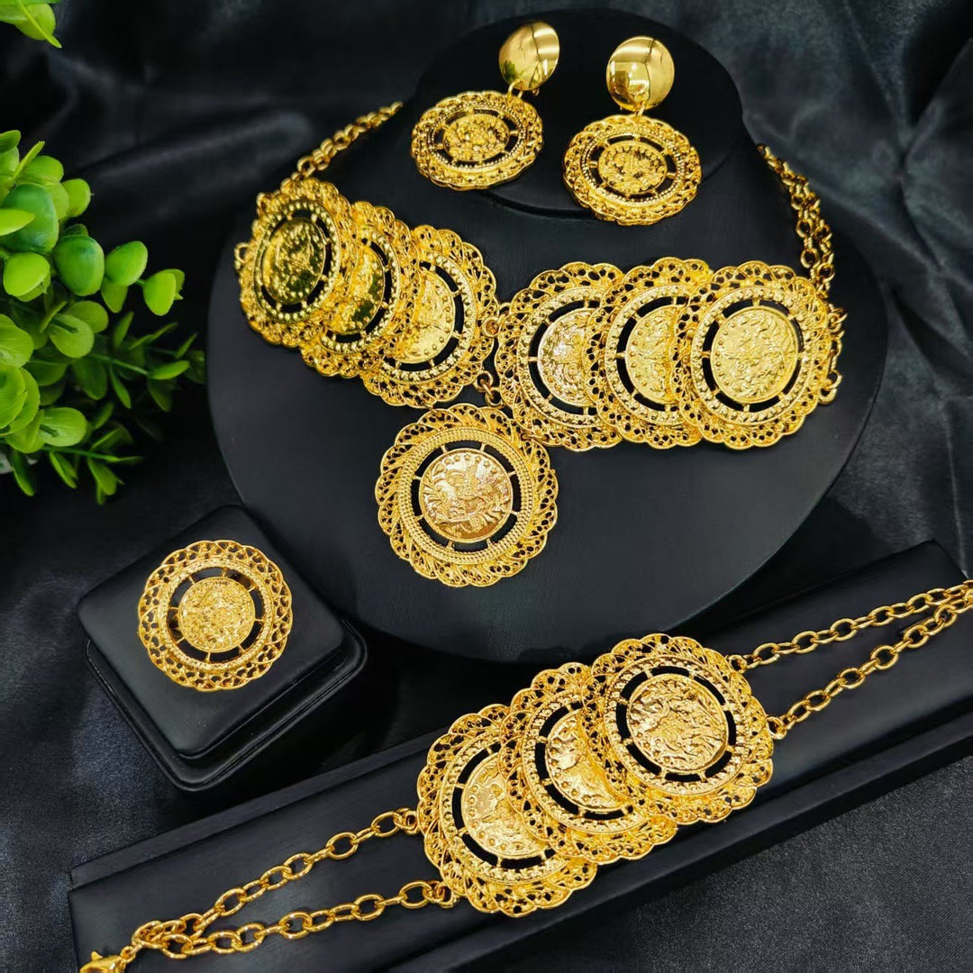 印度中东热销饰品新款时尚结婚四件套项链手链耳饰戒指沙金Jewelr
