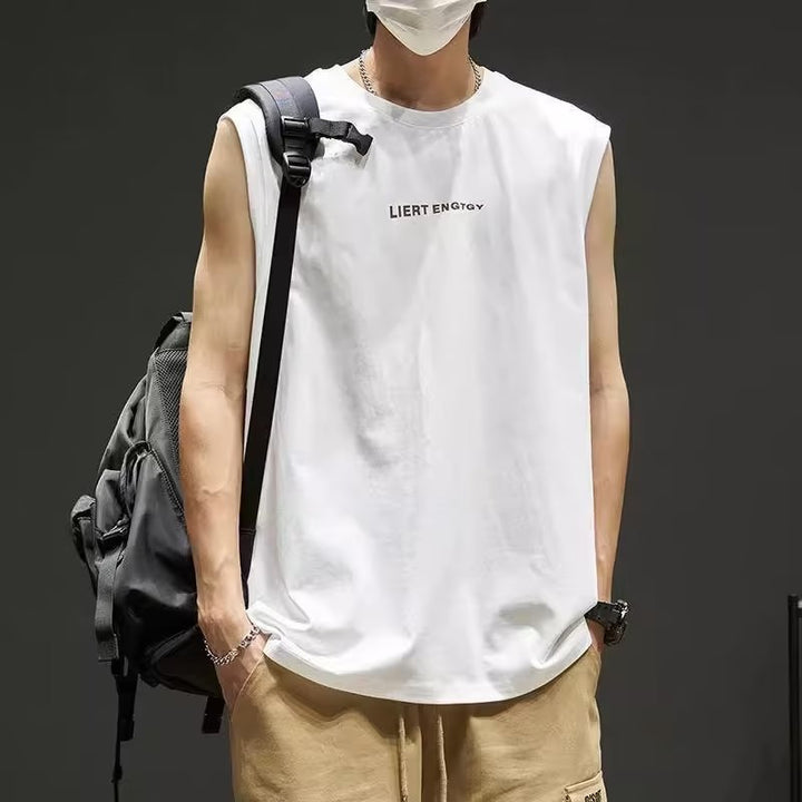 棉质坎肩背心男夏季时尚运动篮球无袖T恤青少年潮流印花宽松汗衫