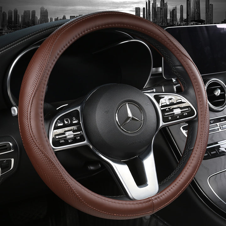 Car Genuine Leather Steering Wheel Cover Summer All Season Universal Cowhide Breathable Non Slip Durable Unise