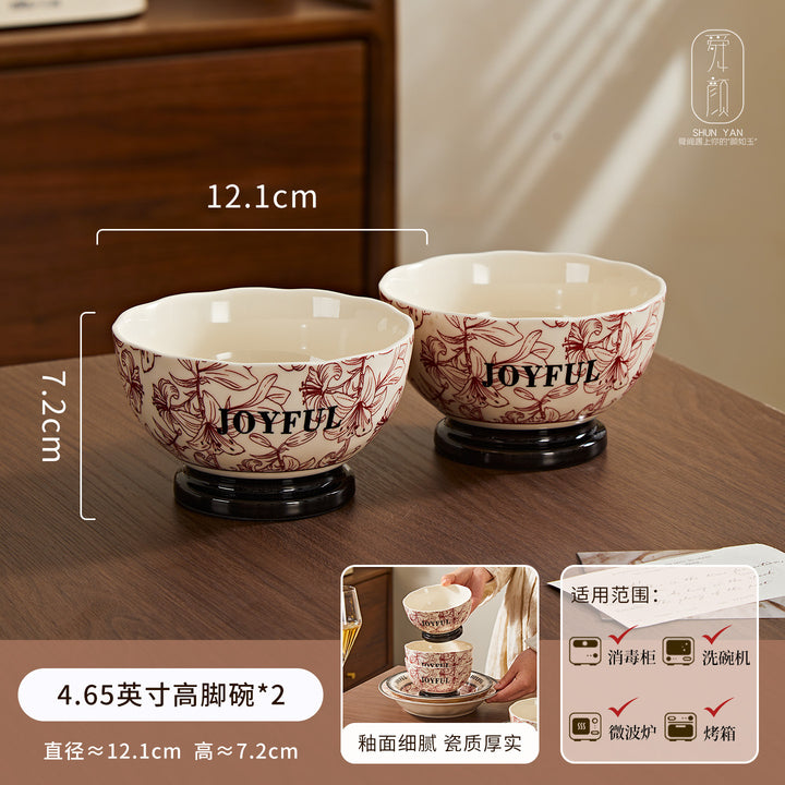 2026新款花悦时光复古高级感釉下彩陶瓷饭碗家用碗碟套装碗盘DIY