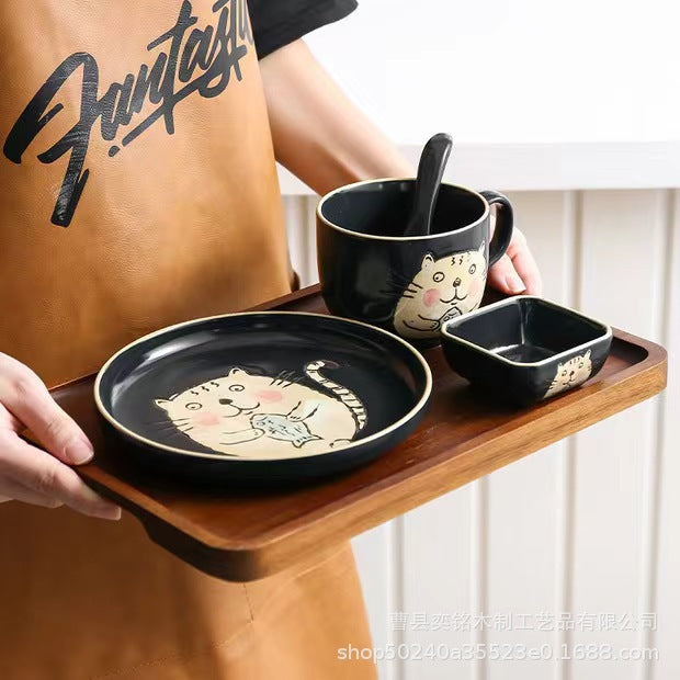 相思木托盘家用木质茶具收纳盘餐厅甜品点心托盘上菜盘实木餐盘