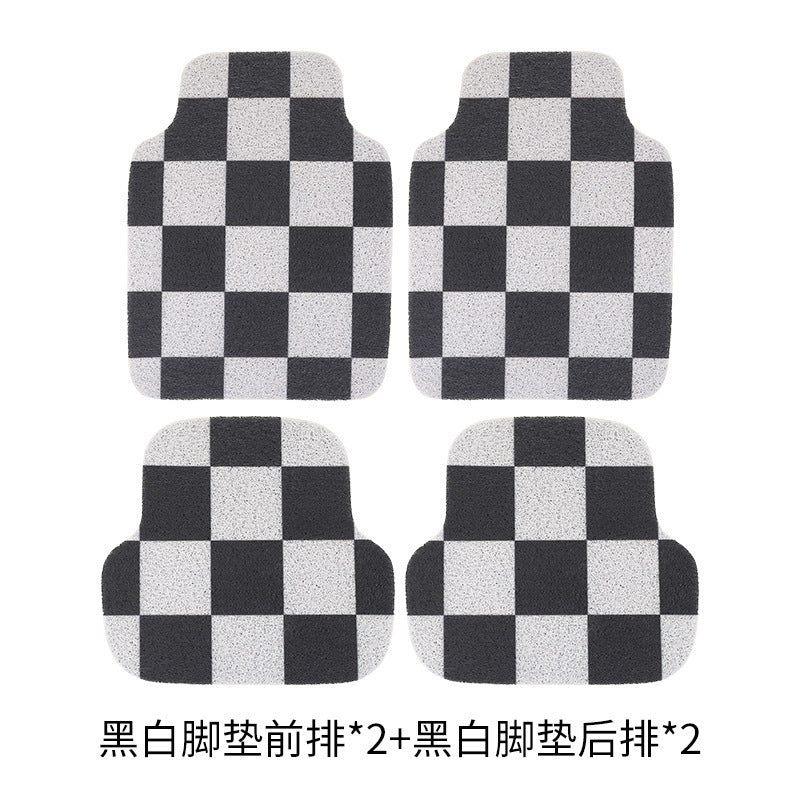 卡通时尚汽车脚垫 私人车载专用丝圈垫 黑白棋盘格简约pvc防滑垫