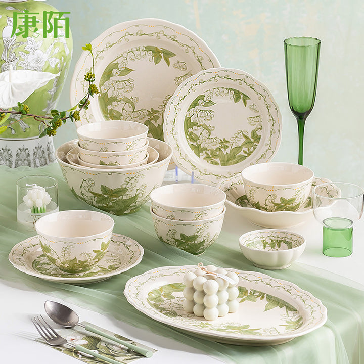 KANGMO Fresh Single Ceramic Tableware Set - Housewarming Bowls Plates & Chopsticks