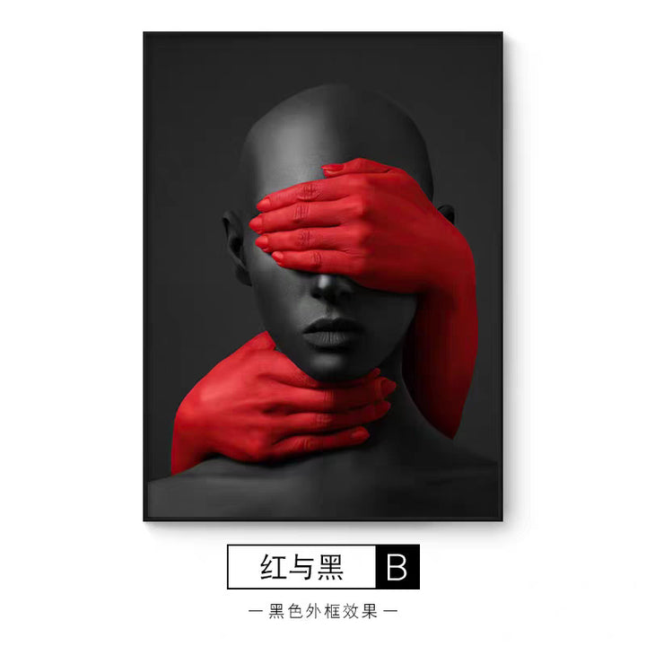极简抽象小众艺术挂画服装店美容院人物装饰画个性时尚红黑色壁画