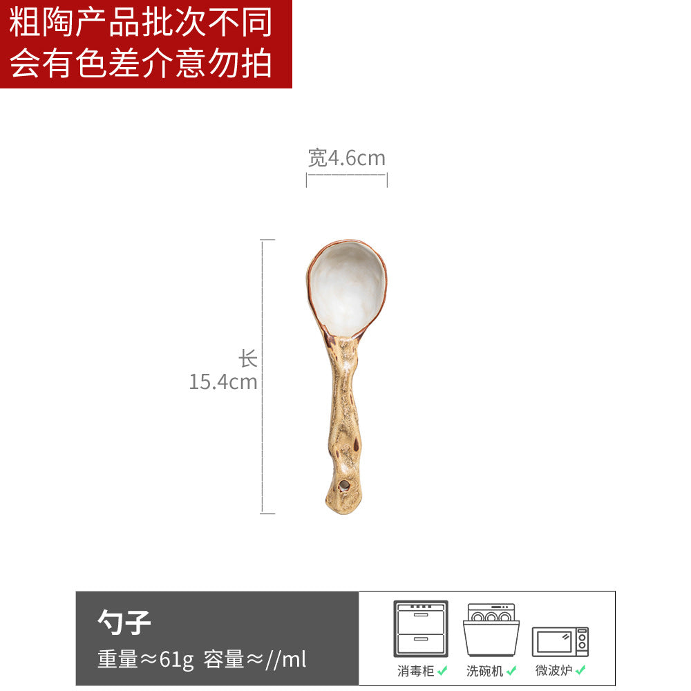 好看的勺子陶瓷家用汤勺粗陶餐具甜品勺复古手工调羹勺批发小勺子