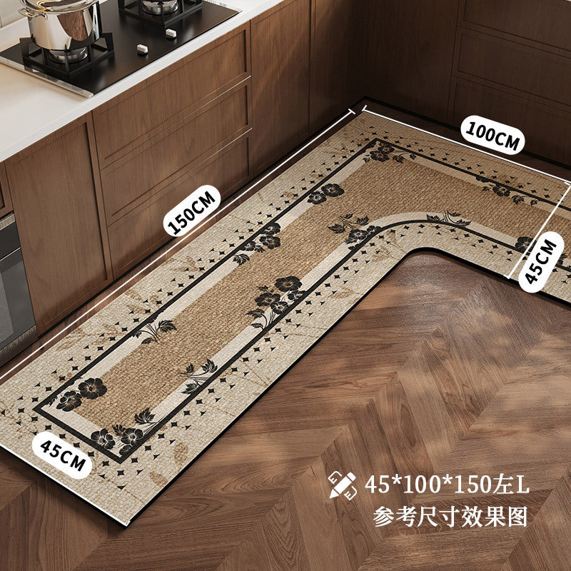 跨境出口厨房地垫一体l型复古风软硅藻泥地垫吸水速干防滑脚踏垫