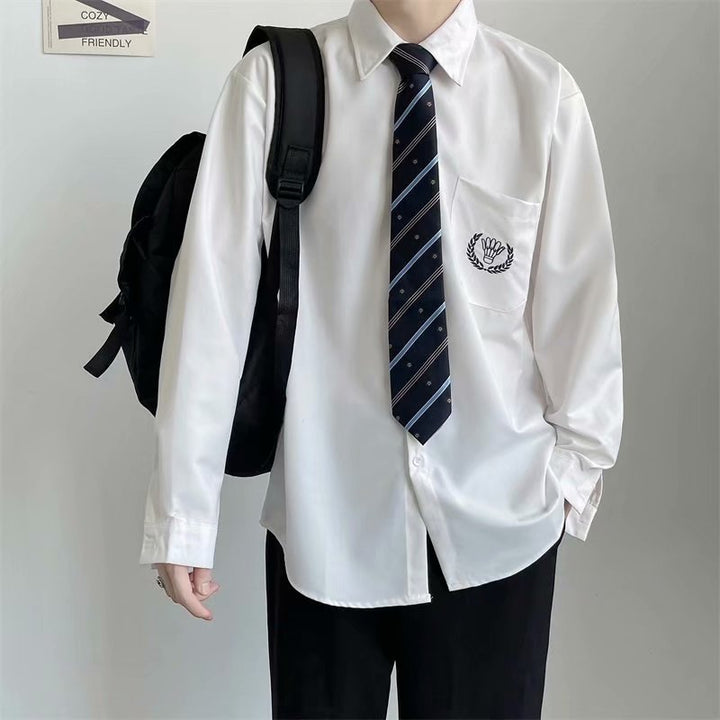 班服毕业照长袖白衬衫dk制服男春秋休闲百搭学院风情侣衬衣送领带