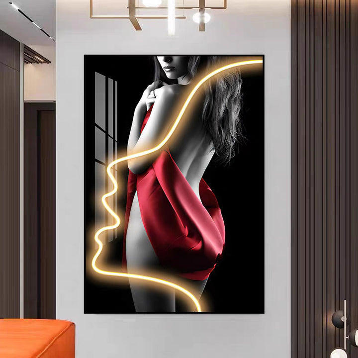 现代简约时尚美女人物玄关装饰LED灯艺术客厅沙发背景墙落地挂画