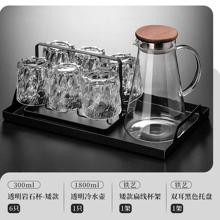 家用水杯套装复古浮雕冰川玻璃杯子水杯高级感茶水杯啤酒杯子