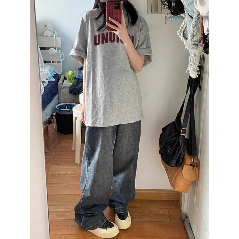 潮牌美式复古情侣短袖T恤男女夏季oversize宽松原宿港风半袖上衣