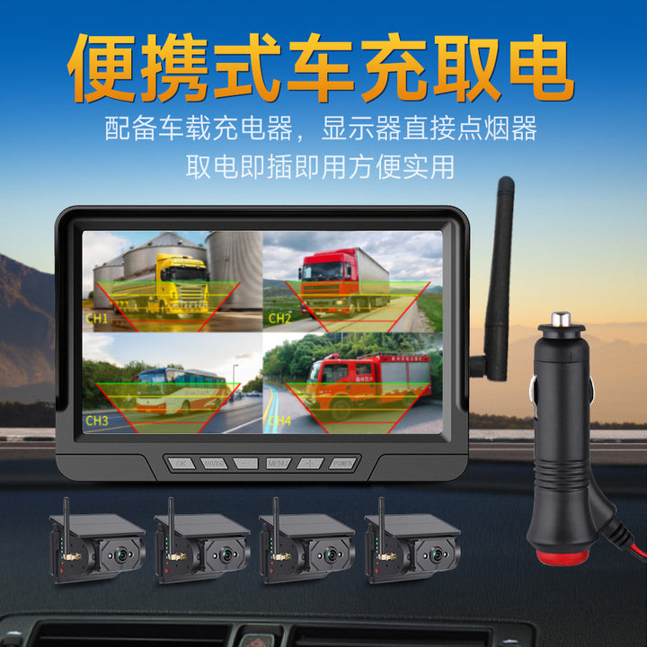 RV Truck 4-Channel Solar Wireless Dash Cam – HD Panoramic BSD Blind Warning