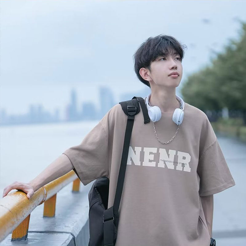 日系cityboy棉质短袖t恤男夏季ins潮牌港风宽松百搭五分半袖上衣