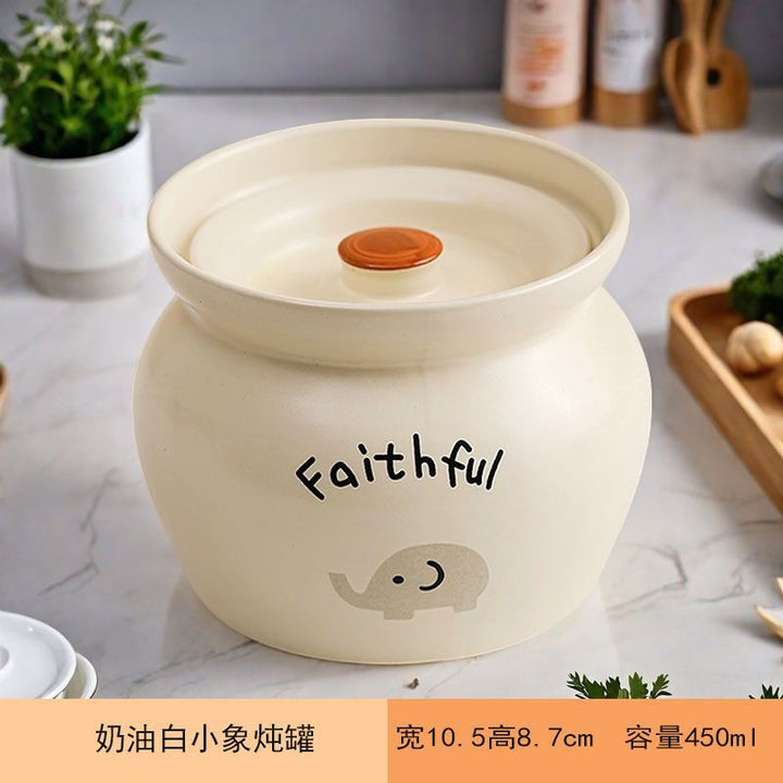 新款奶油白小动物炖罐耐高温加厚陶瓷炖盅简约设计隔水蒸煮一人份